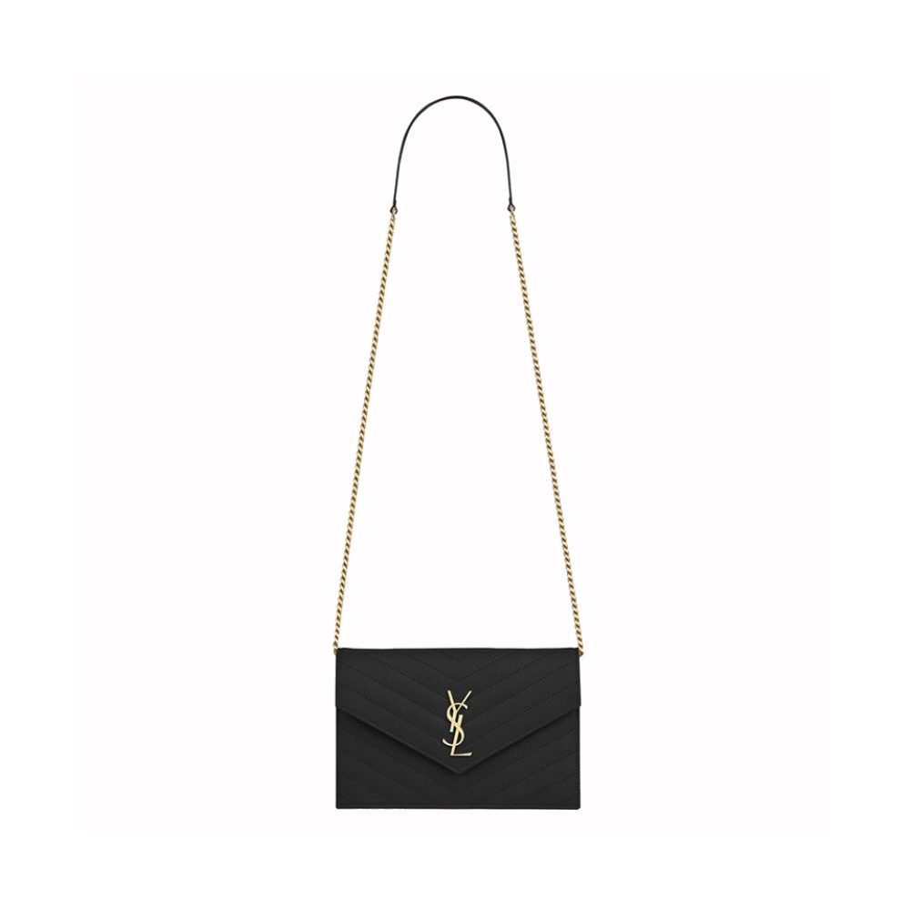 Saint Laurent Envelope Chain Wallet In Grain De Poudre Embossed